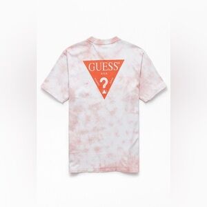 Guess Men's Pink Tie Dye Logo Graphic T-Shirt Short Sleeved Size M Casual